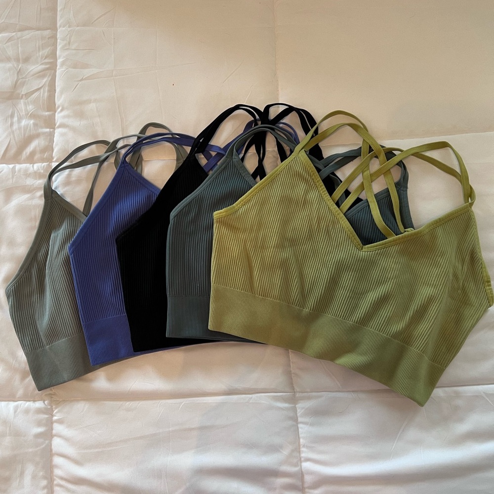 aerie Ribbed Strappy Bralette - Set of 5! Olive, Gray, Blue, Black Set